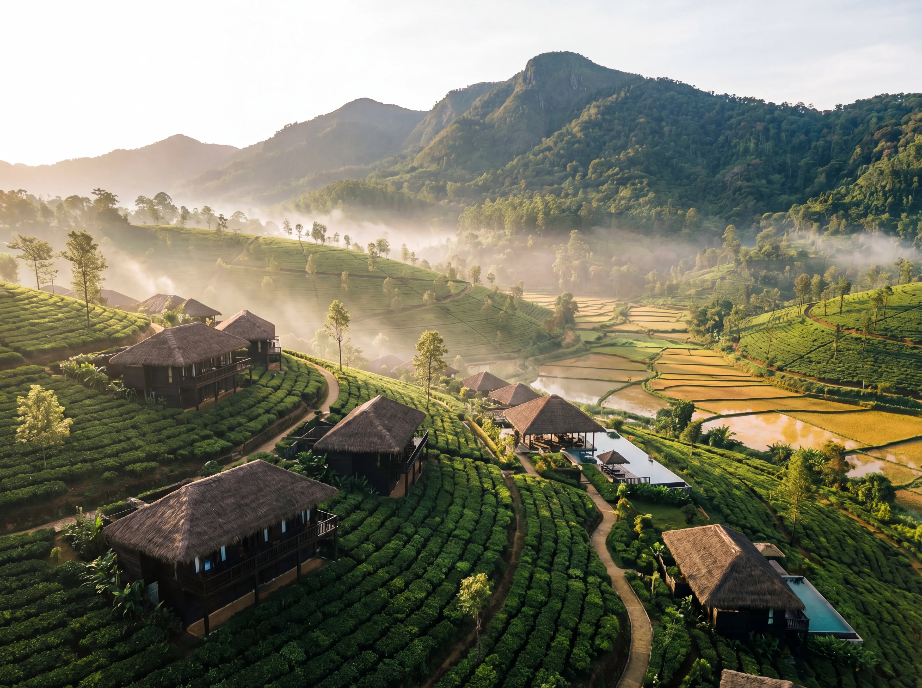 ANYA Melia aerial tea plantation view